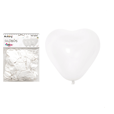 Set de globos látex corazón blanco mate 25cm 50pcs
