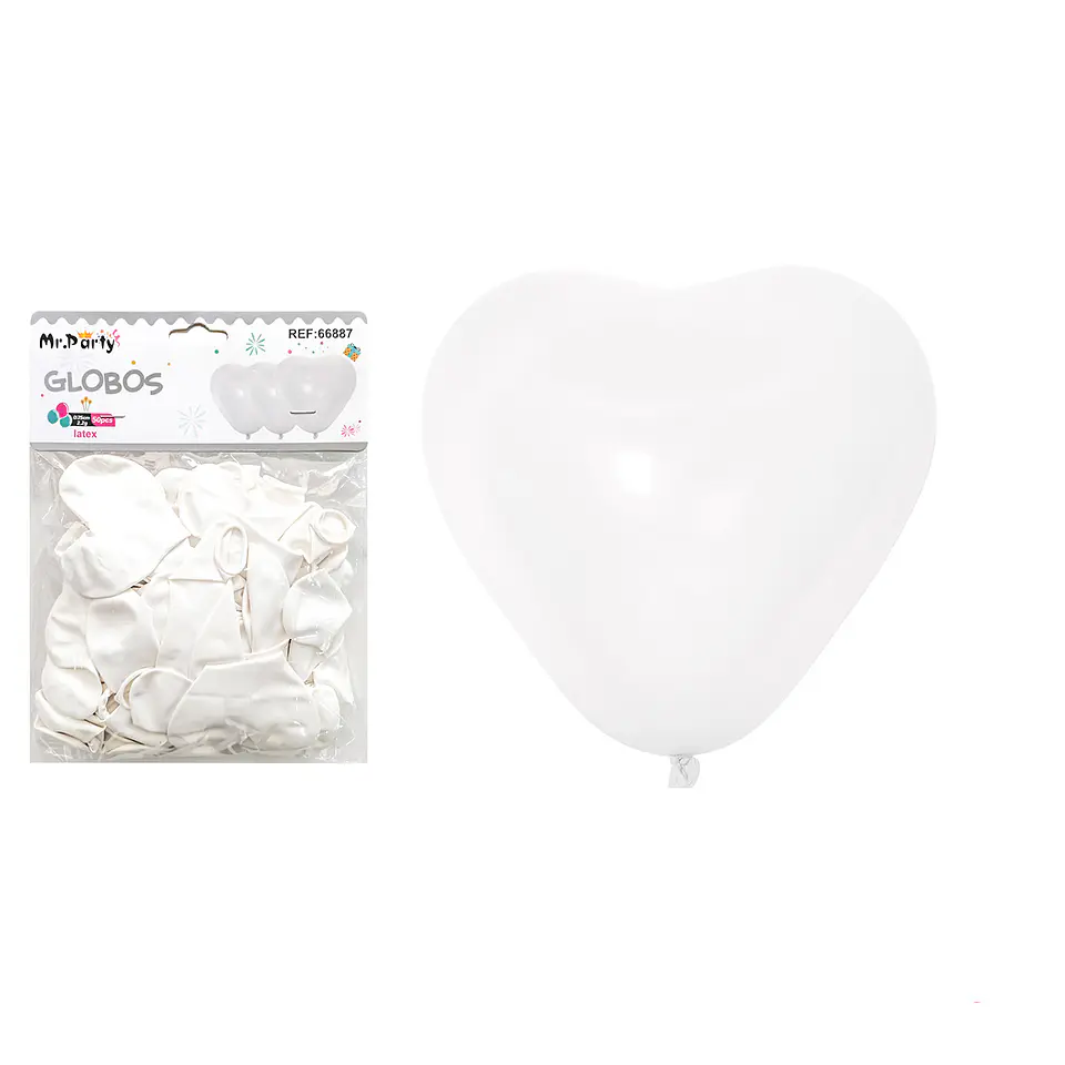 Set de globos látex corazón blanco mate 25cm 50pcs 1