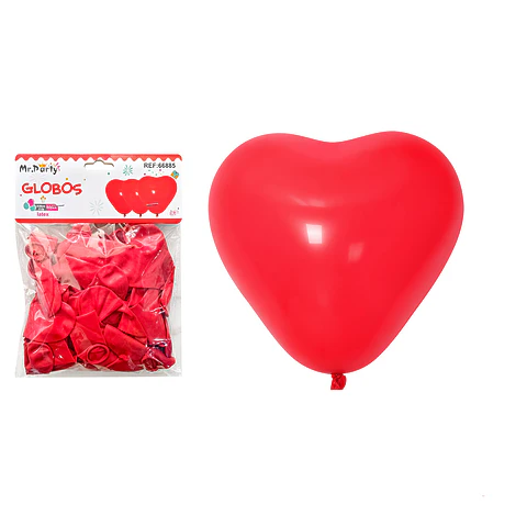 Set de globos látex corazón rojo mate 25cm 50pcs
