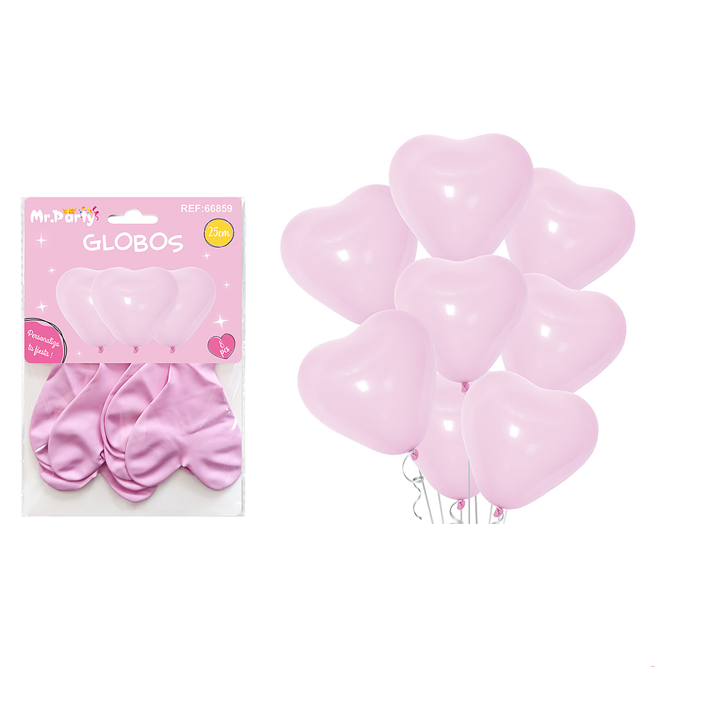 Set de globos látex corazón fucsia macaron 25cm 8pcs