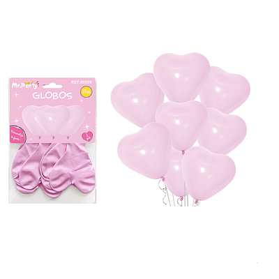 Set de globos látex corazón fucsia macaron 25cm 8pcs