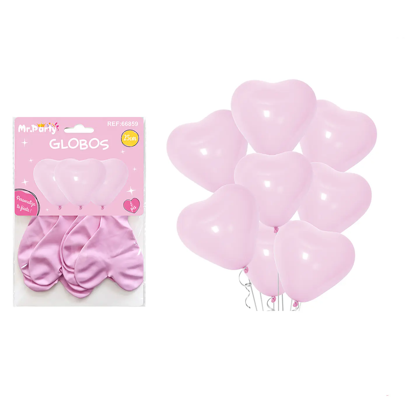 Set de globos látex corazón fucsia macaron 25cm 8pcs 1