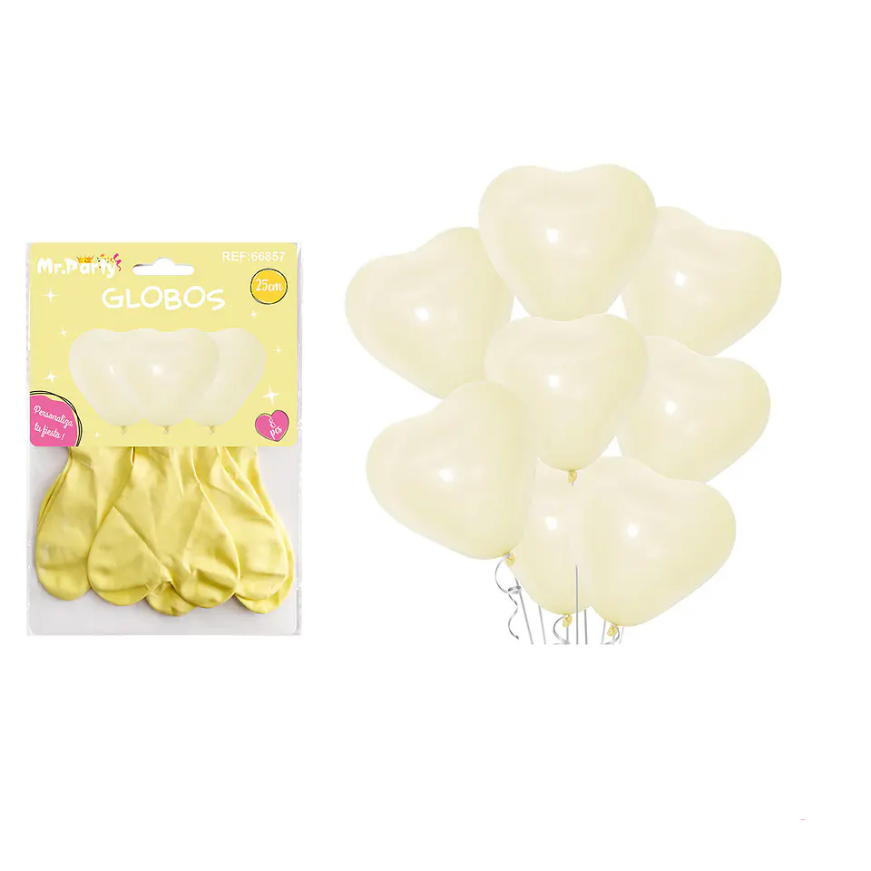 Set de globos látex corazón amarillo macaron 25cm 8pcs 1