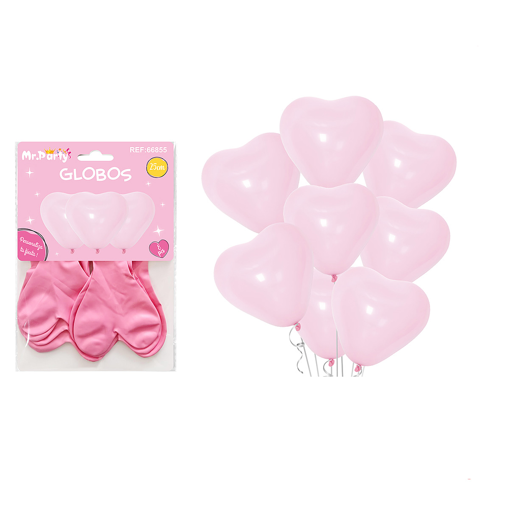 Set de globos látex corazón rosa macaron 25cm 8pcs