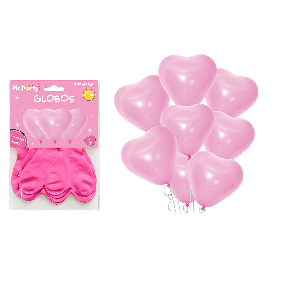 Set de globos látex corazón rosa oscuro mate 25cm 8pcs
