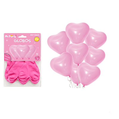 Set de globos látex corazón rosa oscuro mate 25cm 8pcs