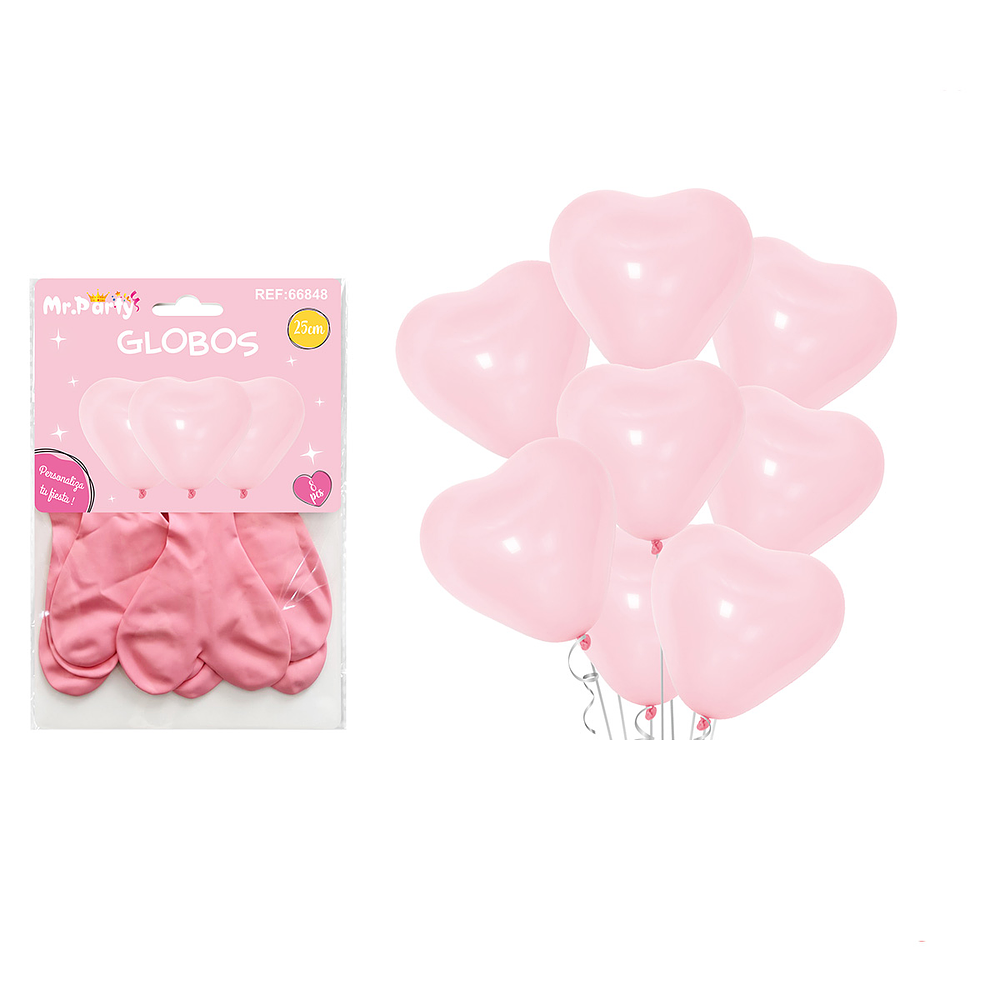 Set de globos látex corazón rosa mate 25cm 8pcs