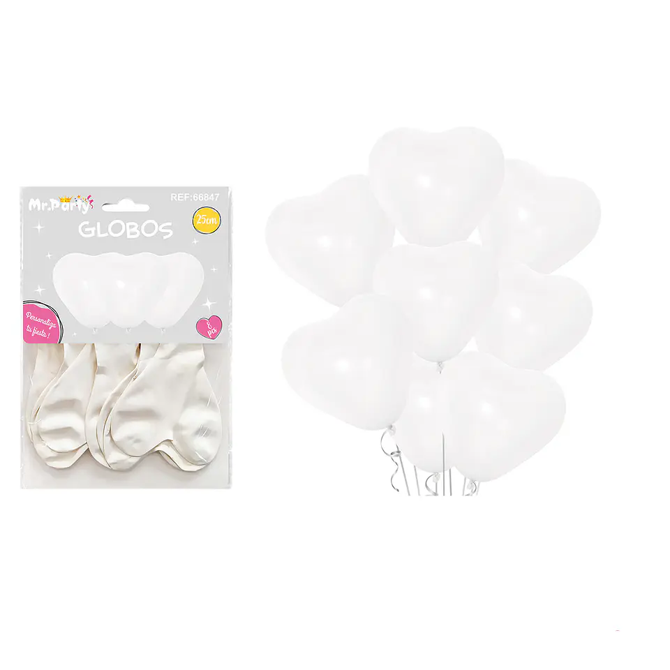 Set de globos látex corazón blanco mate 25cm 8pcs 1