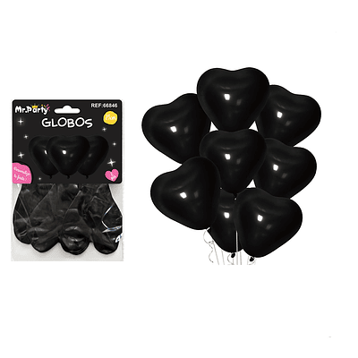 Set de globos látex corazón negro mate 25cm 8pcs