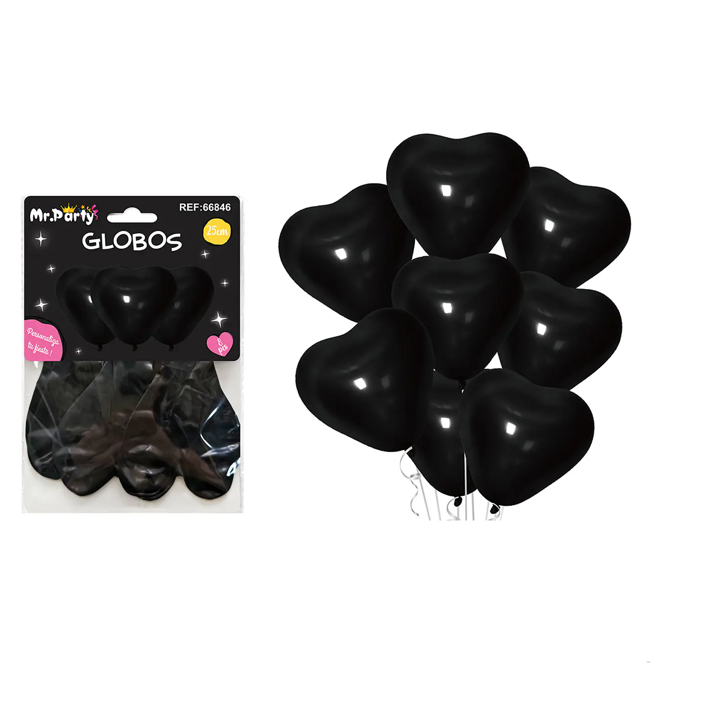 Set de globos látex corazón negro mate 25cm 8pcs 1