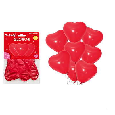 Set de globos látex corazón rojo mate 25cm 8pcs