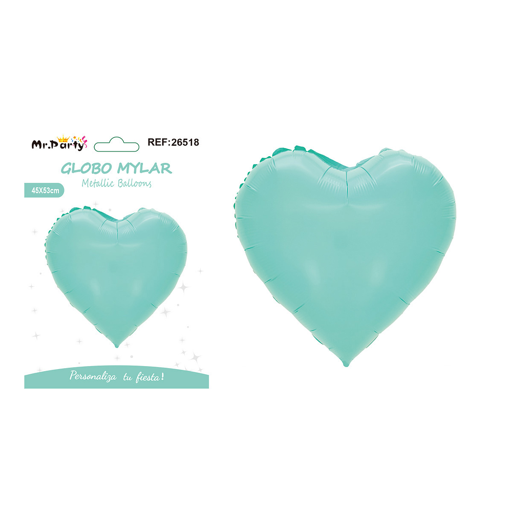 Globo metálico corazón macaron azul tiffany 45*53cm