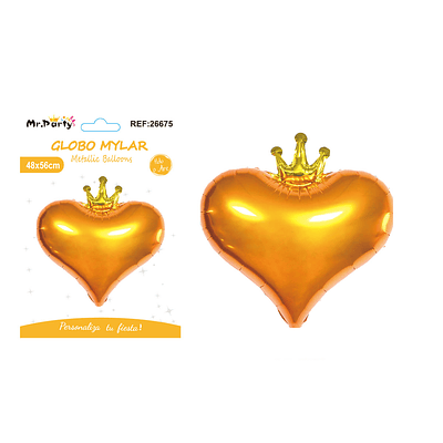 Globo metálico naranja corazón con corona 48*56cm