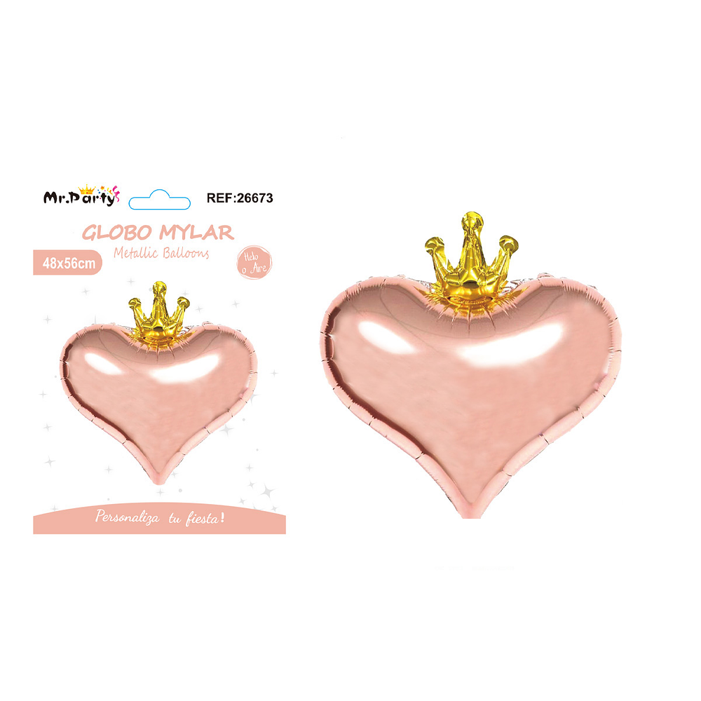 Globo metálico dorado rosa corazón con corona 48*56cm