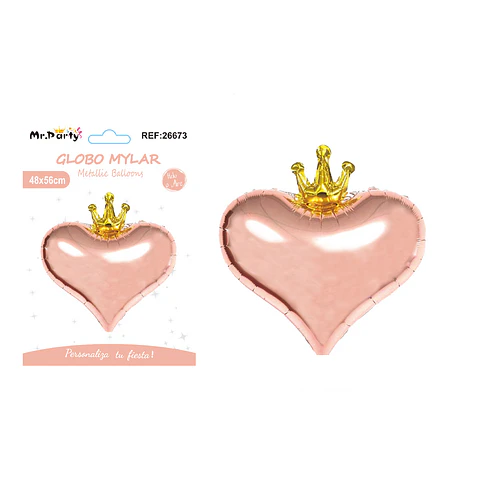 Globo metálico dorado rosa corazón con corona 48*56cm