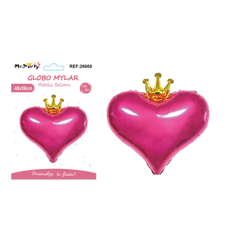 Globo metálico rosa Barbie corazón con corona 48*56cm