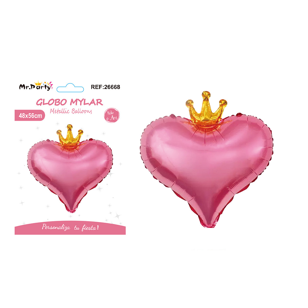Globo metálico rosa corazón con corona 48*56cm