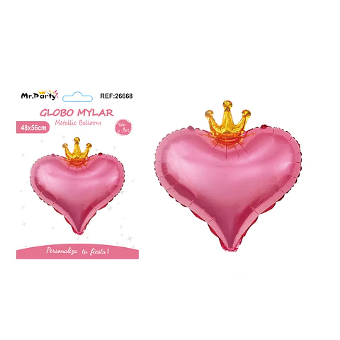 Globo metálico rosa corazón con corona 48*56cm