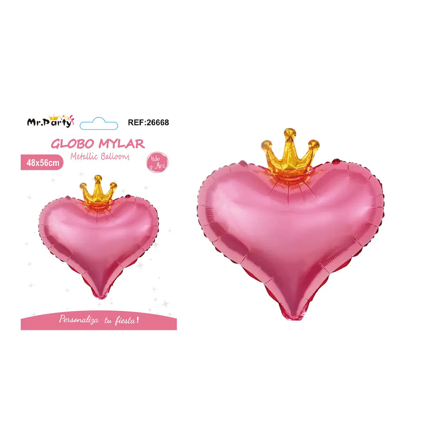 Globo metálico rosa corazón con corona 48*56cm 1