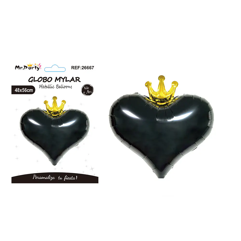 Globo metálico negro corazón con corona 48*56cm