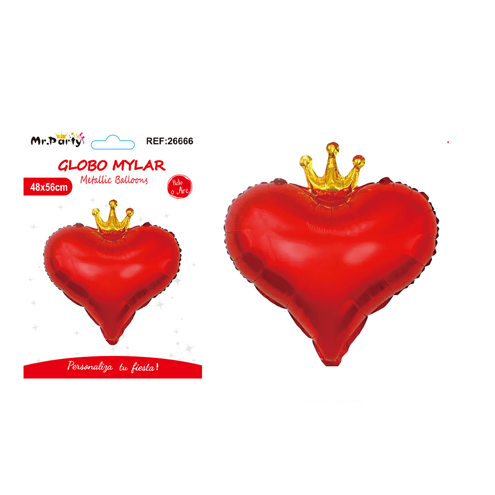 Globo metálico rojo corazón con corona 48*56cm