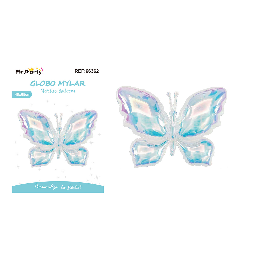 Globo metálico mariposa holográfico transparente neón 48*65cm