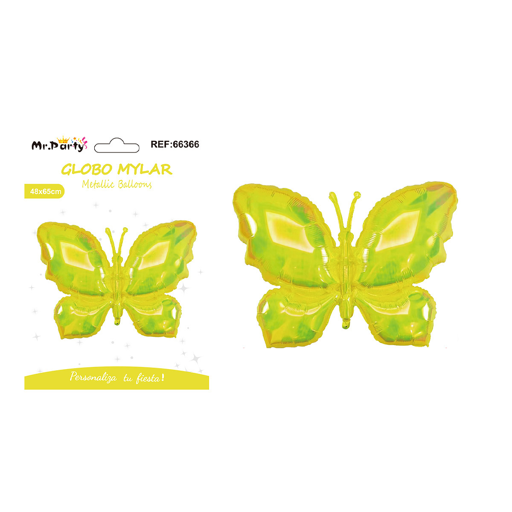Globo metálico mariposa iridiscente amarillo neón 48*65cm