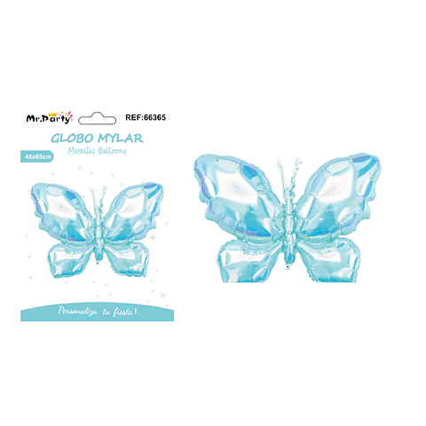 Globo metálico mariposa holográfico azul neón 48*65cm