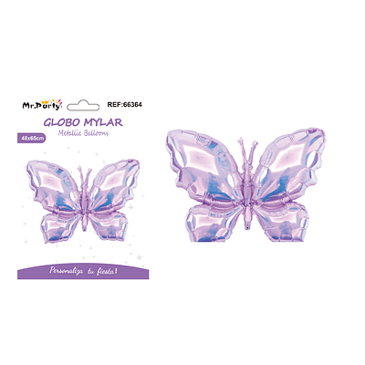 Globo metálico mariposa holográfico morado neón 48*65cm