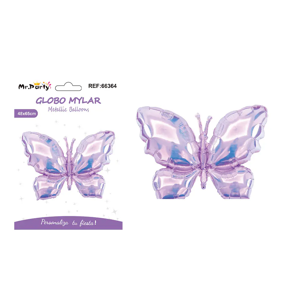 Globo metálico mariposa holográfico morado neón 48*65cm 1