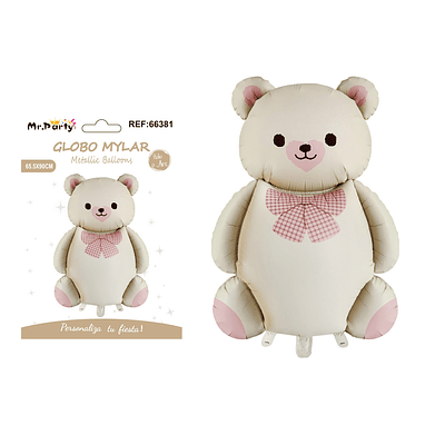 Globo metálico oso mágico mate blanco crema 65.5*90cm
