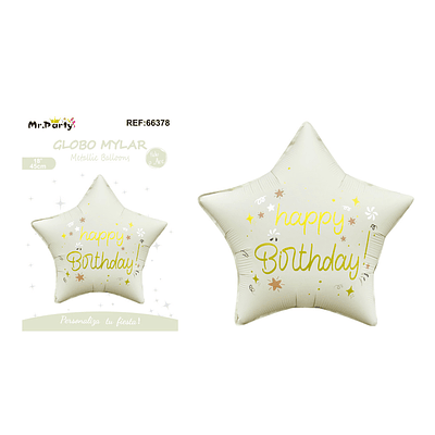 Globo metálico estrella cumpleaños mate blanco crema 47*47cm
