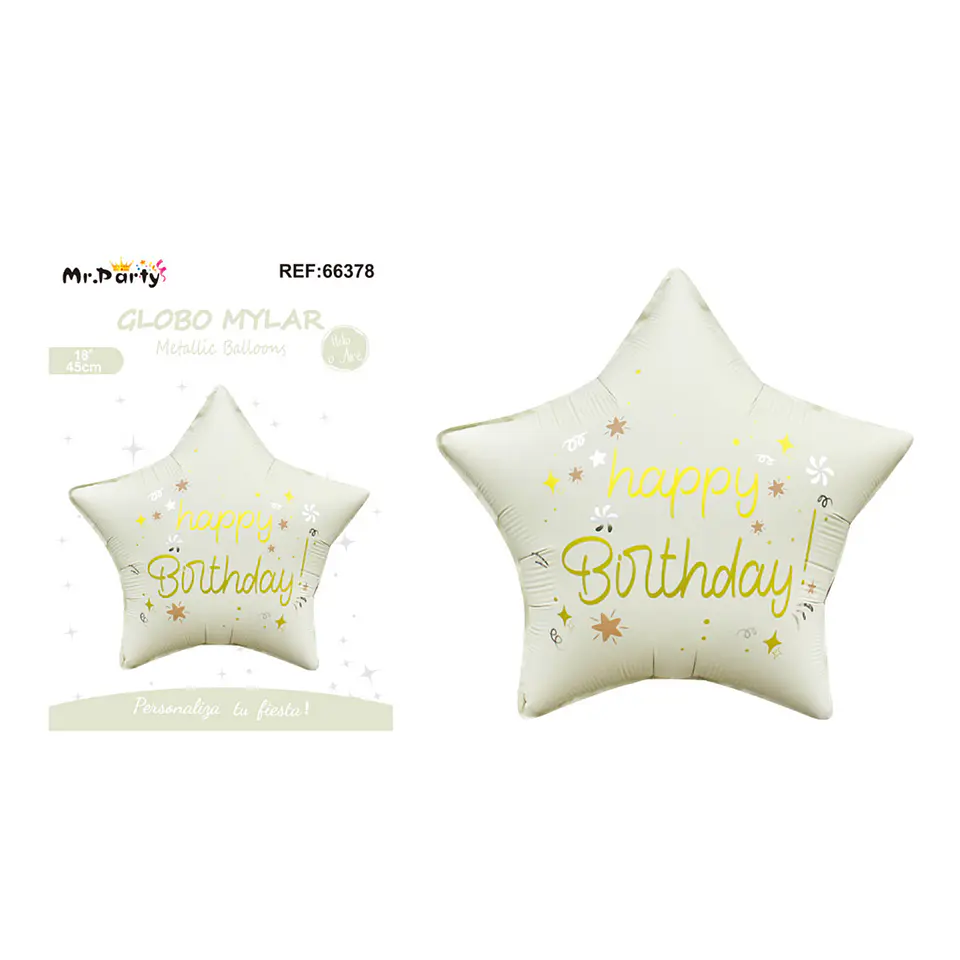 Globo metálico estrella cumpleaños mate blanco crema 47*47cm 1