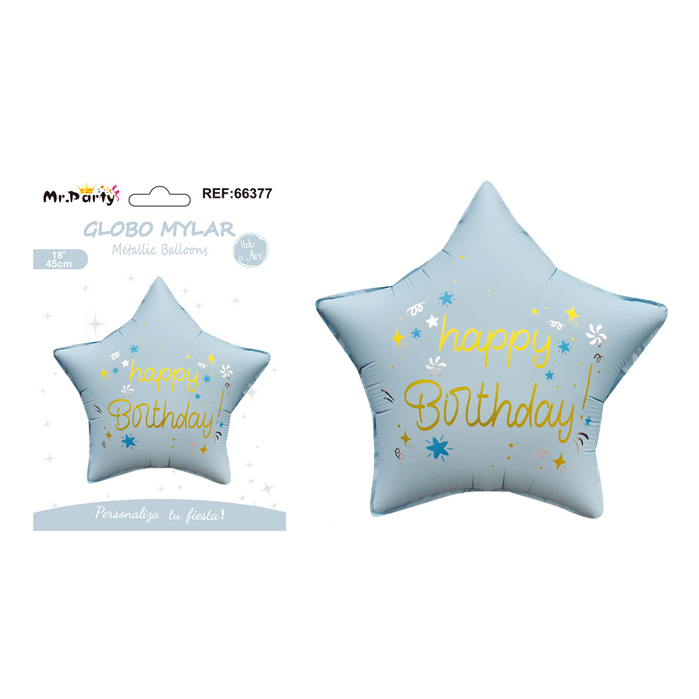 Globo metálico estrella cumpleaños mate azul claro 47*47cm