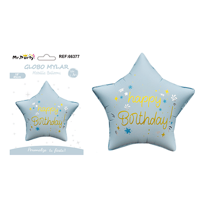 Globo metálico estrella cumpleaños mate azul claro 47*47cm