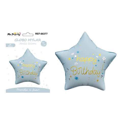 Globo metálico estrella cumpleaños mate azul claro 47*47cm