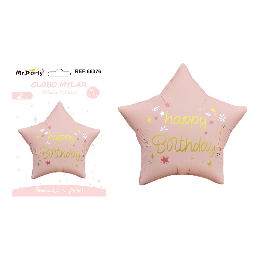 Globo metálico estrella cumpleaños mate rosa naranja 47*47cm