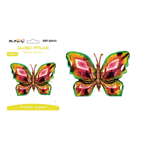 Globo metálico mariposa iridiscente negro aurora 48*65cm