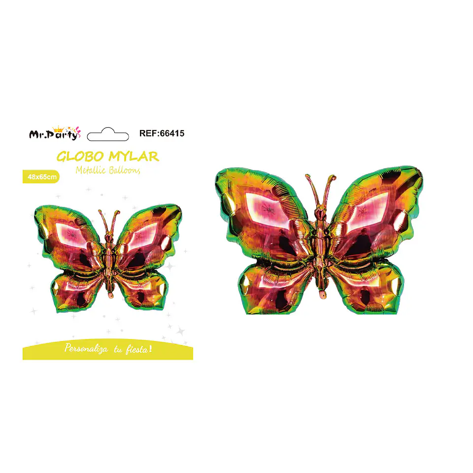 Globo metálico mariposa iridiscente negro aurora 48*65cm 1