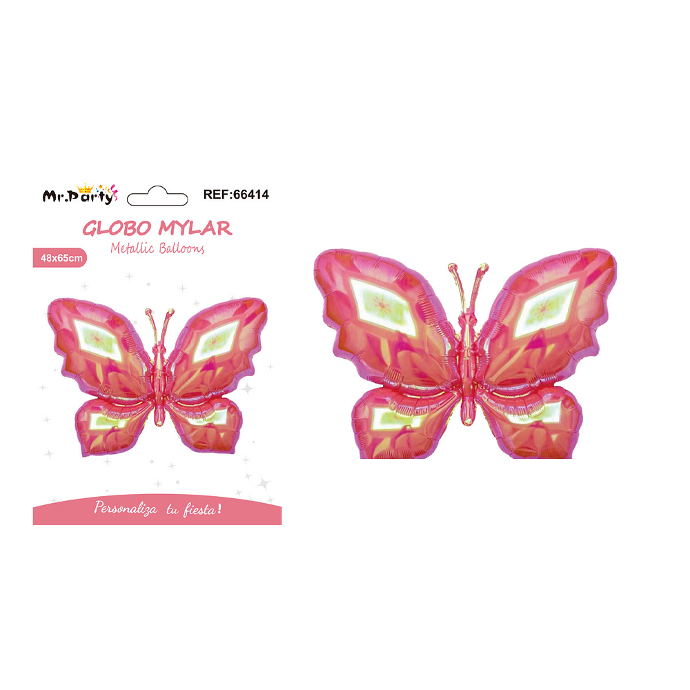 Globo metálico mariposa iridiscente rosa coral 48*65cm
