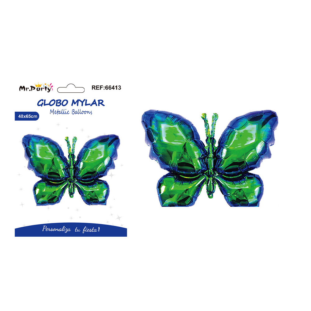 Globo metálico mariposa iridiscente azul aurora 48*65cm