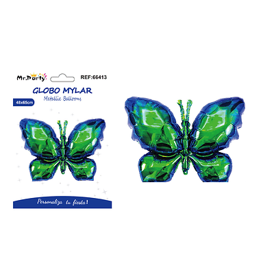 Globo metálico mariposa iridiscente azul aurora 48*65cm