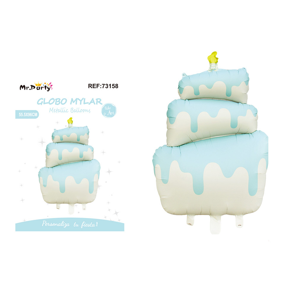 Globo metálico mate pastel de tres capas celeste y crema 55.5*96cm