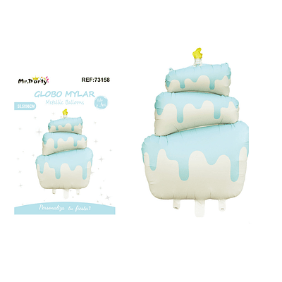 Globo metálico mate pastel de tres capas celeste y crema 55.5*96cm