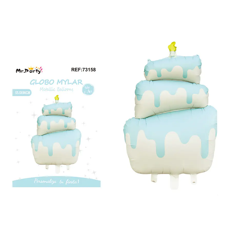 Globo metálico mate pastel de tres capas celeste y crema 55.5*96cm 1