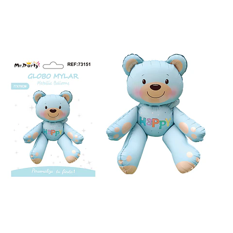 Globo metálico oso 3D mate azul claro 77*70cm