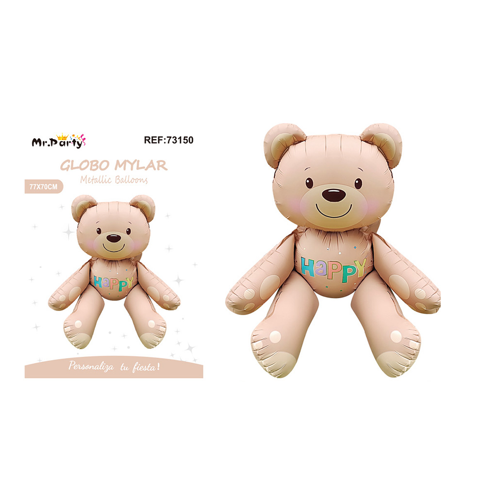 Globo metálico oso 3D mate marrón claro 77*70cm