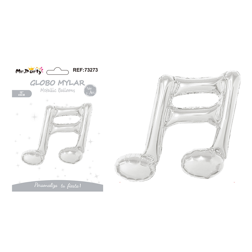 Globo metálico nota musical plateada 45cm