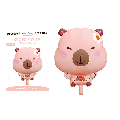 Globo metálico mate capibara flor rosa 44.5*58cm