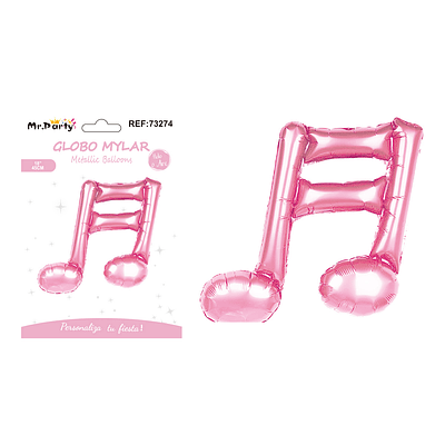 Globo metálico nota musical rosa 45cm